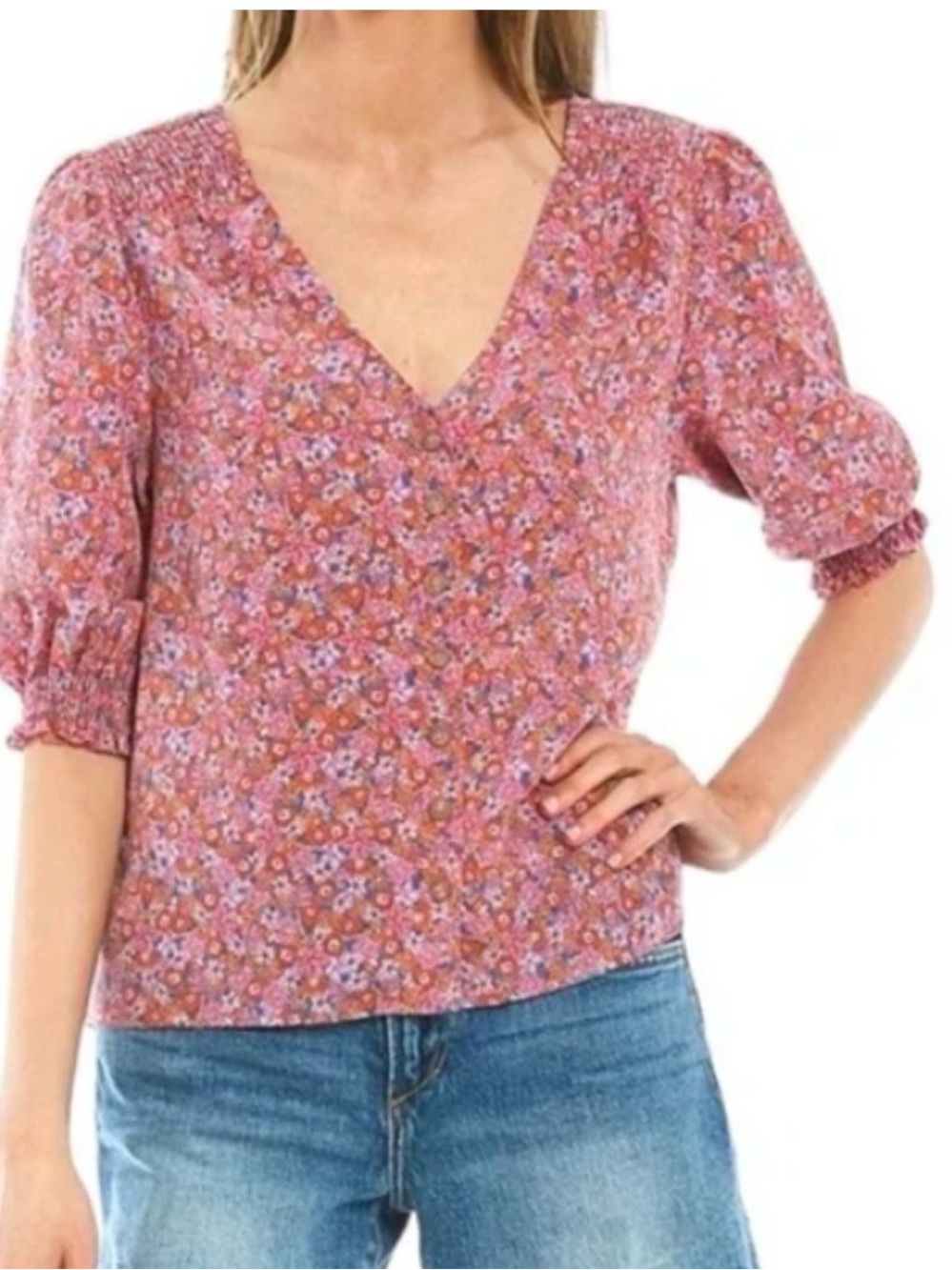 Sanctuary Meadow Ditsy Floral Puff Sleeve Blouse V-Neck